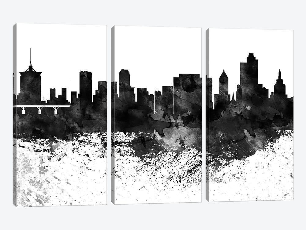 Tulsa Skyline Black & White Drops by WallDecorAddict 3-piece Canvas Art