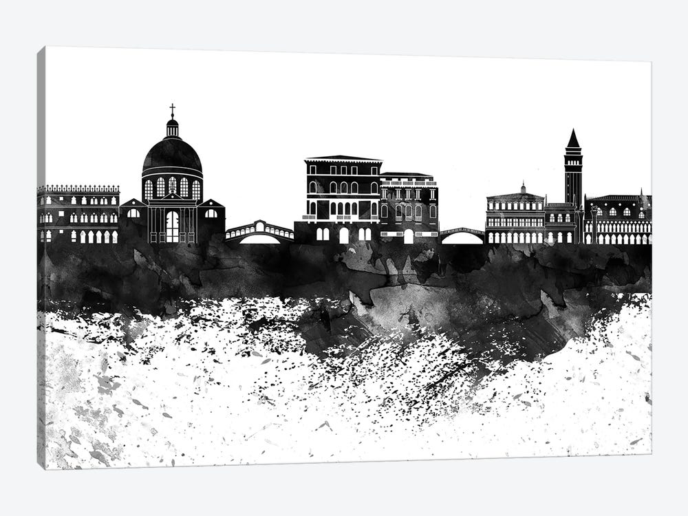 Venice Skyline Black & White Drops by WallDecorAddict 1-piece Canvas Print