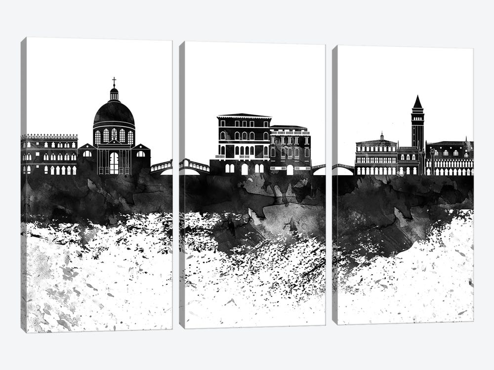 Venice Skyline Black & White Drops by WallDecorAddict 3-piece Art Print
