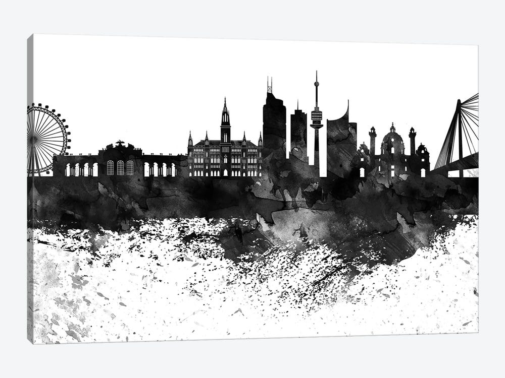 Vienna Skyline Black & White Drops by WallDecorAddict 1-piece Canvas Wall Art