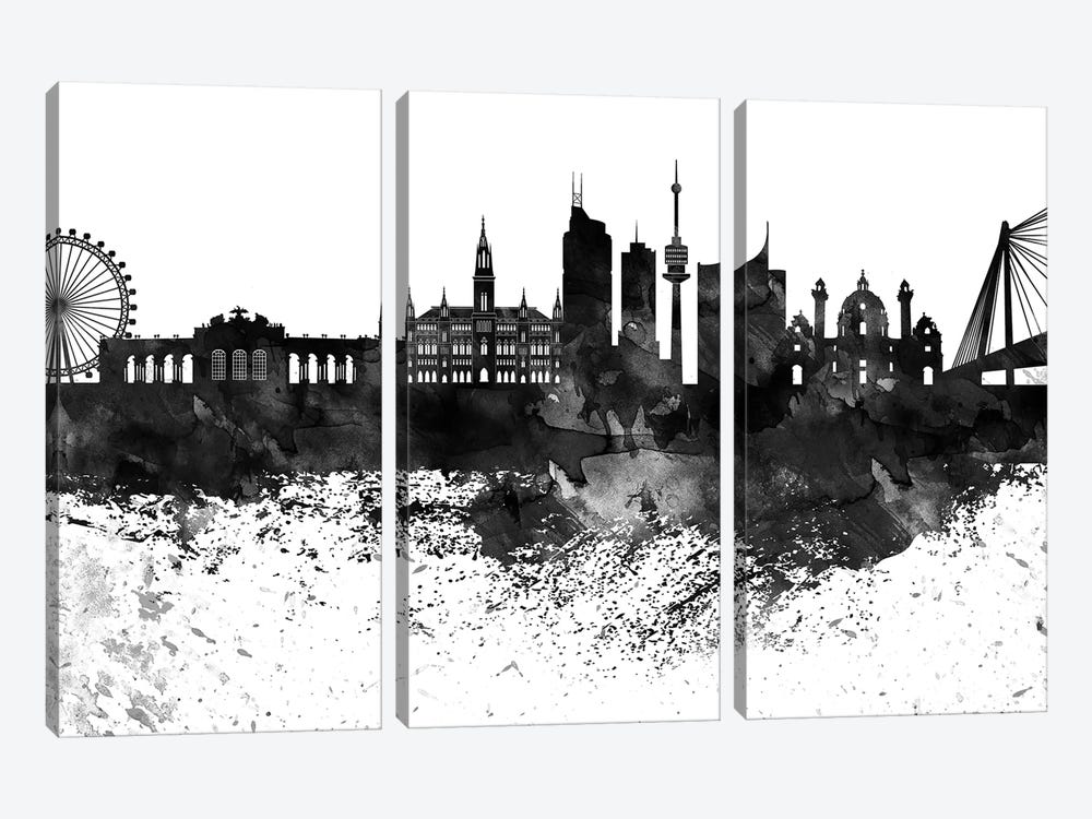 Vienna Skyline Black & White Drops by WallDecorAddict 3-piece Canvas Wall Art