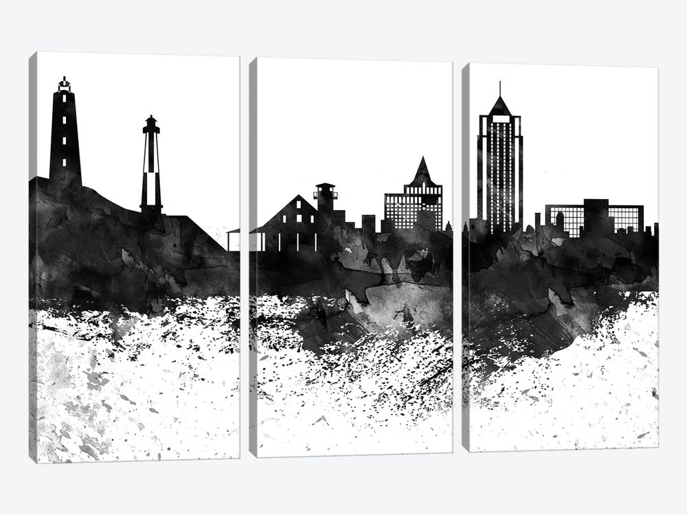 Virginia Skyline Black & White Drops by WallDecorAddict 3-piece Canvas Print