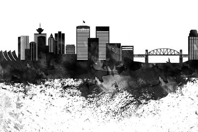 Vancouver Skyline Black & White Drops by WallDecorAddict art print