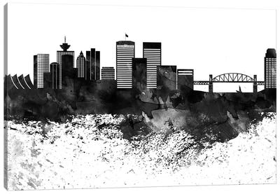 Vancouver Skyline Black & White Drops Canvas Art Print - British Columbia Art