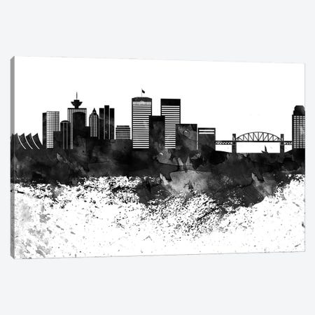 Vancouver Skyline Black & White Drops Canvas Print #WDA1249} by WallDecorAddict Canvas Wall Art