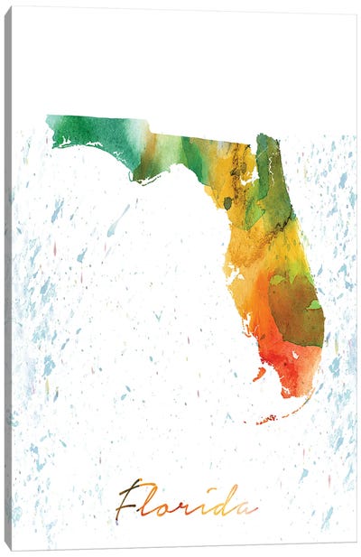 Florida State Colorful Canvas Art Print - State Maps