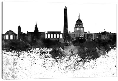 Washington Skyline Black & White Drops Canvas Art Print - Washington DC Skylines
