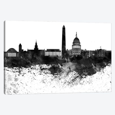Washington Skyline Black & White Drops Canvas Print #WDA1251} by WallDecorAddict Canvas Art Print