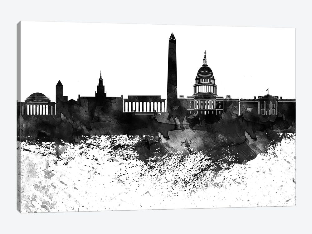 Washington Skyline Black & White Drops by WallDecorAddict 1-piece Canvas Art Print