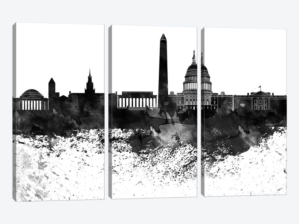 Washington Skyline Black & White Drops by WallDecorAddict 3-piece Art Print