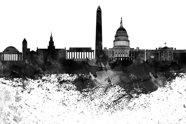 Washington, D.C.: Washington Skyline Black & White Drops by WallDecorAddict