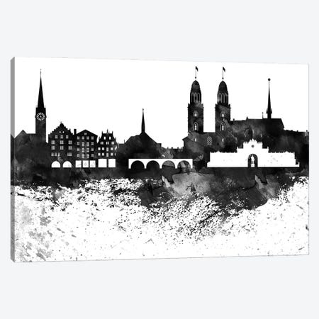 Zurich Skyline Black & White Drops Canvas Print #WDA1254} by WallDecorAddict Canvas Artwork