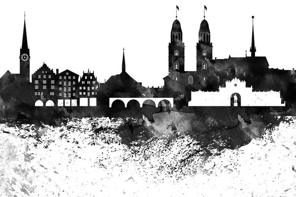 Zurich: Zurich Skyline Black & White Drops by WallDecorAddict