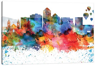 Albuquerque Colorful Watercolor Skyline Canvas Art Print - Albuquerque Art