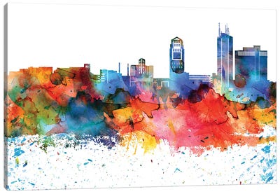 Ann Arbor Colorful Watercolor Skyline Canvas Art Print - Michigan Art