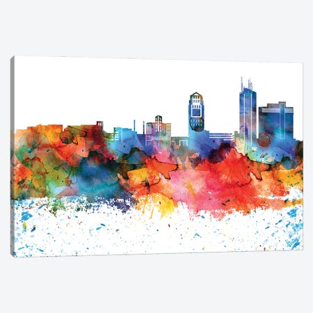Ann Arbor Colorful Watercolor Skyline Canvas Print #WDA1257} by WallDecorAddict Canvas Wall Art