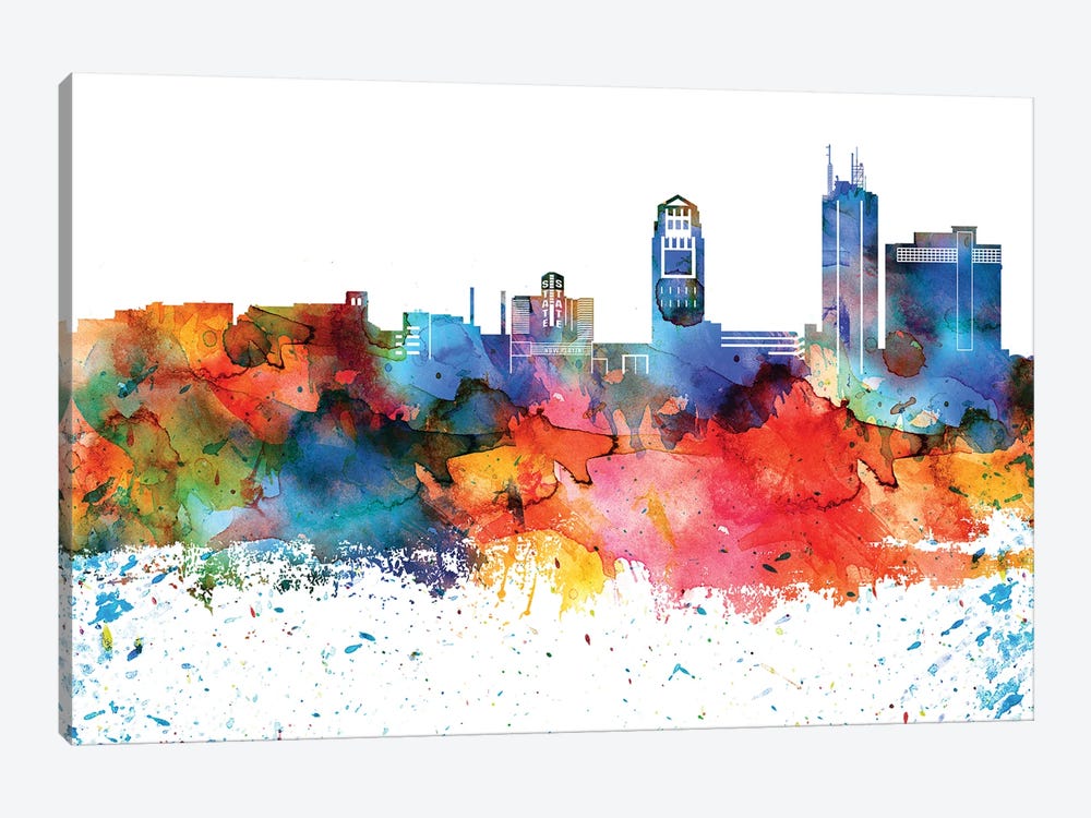 Ann Arbor Colorful Watercolor Skyline by WallDecorAddict 1-piece Canvas Print