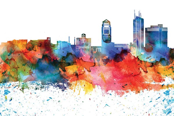 Ann Arbor: Ann Arbor Colorful Watercolor Skyline by WallDecorAddict