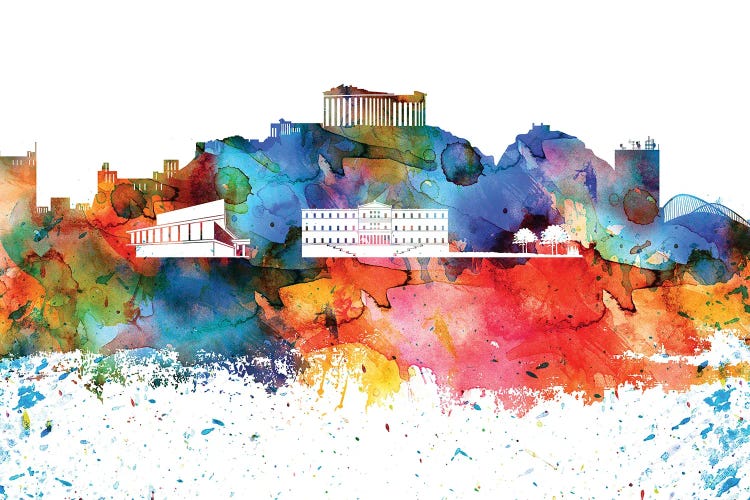 Athens Colorful Watercolor Skyline