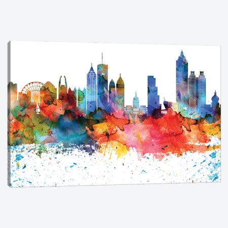 Atlanta Colorful Watercolor Skyline Canvas Print #WDA1259} by WallDecorAddict Canvas Print