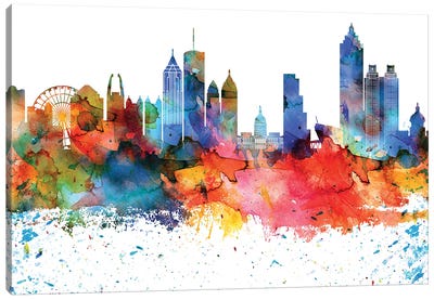 Atlanta Colorful Watercolor Skyline Canvas Art Print - Atlanta Skylines