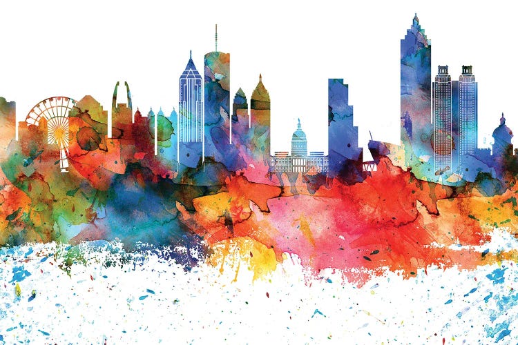 Atlanta Colorful Watercolor Skyline by WallDecorAddict wall art