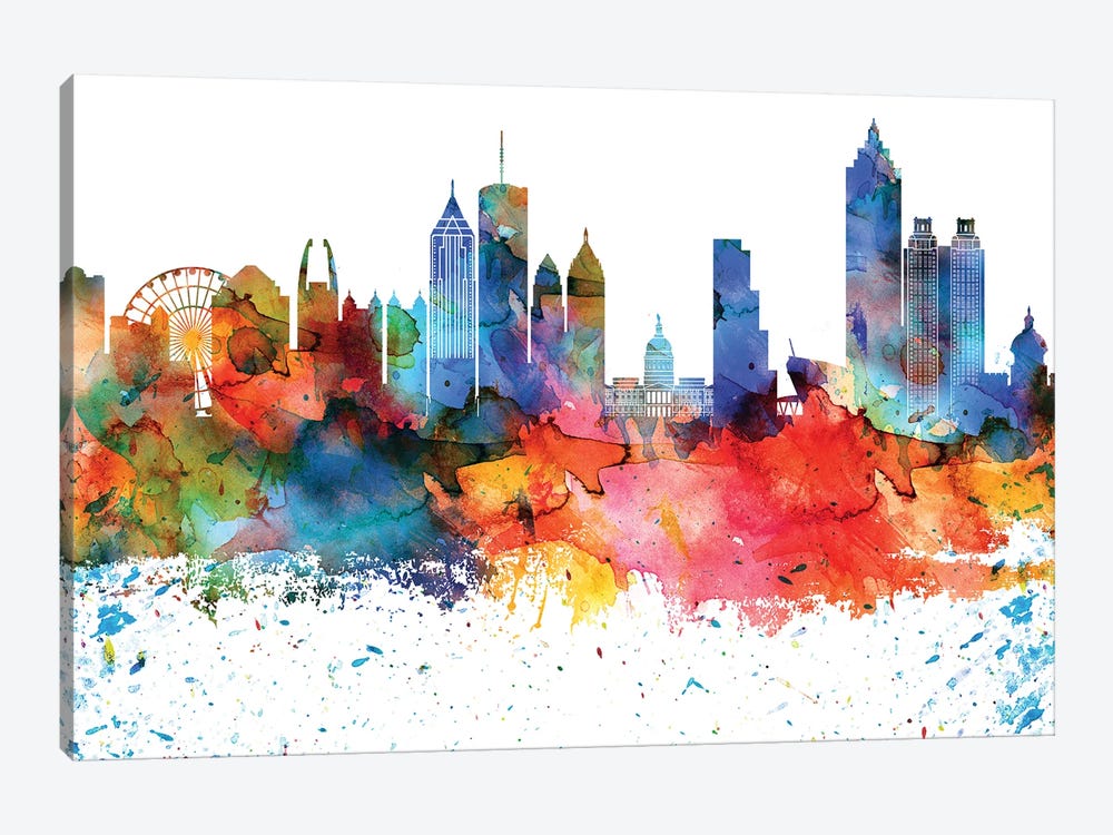 Atlanta Colorful Watercolor Skyline by WallDecorAddict 1-piece Canvas Art Print