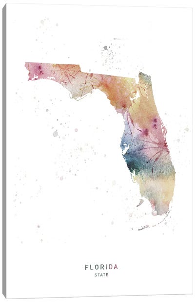 Florida State Watercolor Canvas Art Print - State Maps