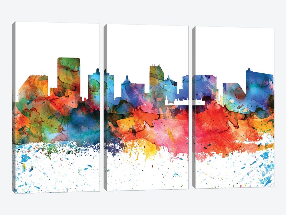 Atlantic City Colorful Watercolor Skyline by WallDecorAddict 3-piece Canvas Art Print