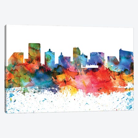 Atlantic City Colorful Watercolor Skyline Canvas Print #WDA1260} by WallDecorAddict Canvas Artwork