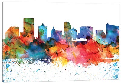 Atlantic City Colorful Watercolor Skyline Canvas Art Print - New Jersey Art