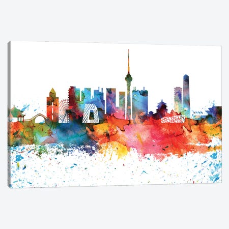 Beijing Colorful Watercolor Skyline Canvas Print #WDA1266} by WallDecorAddict Art Print
