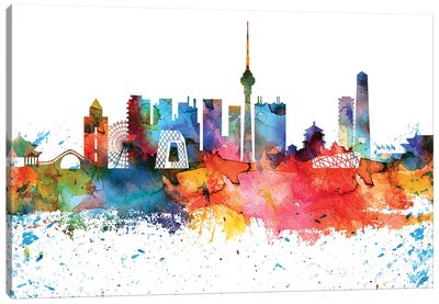 Beijing Colorful Watercolor Skyline Canvas Art Print - Beijing Art
