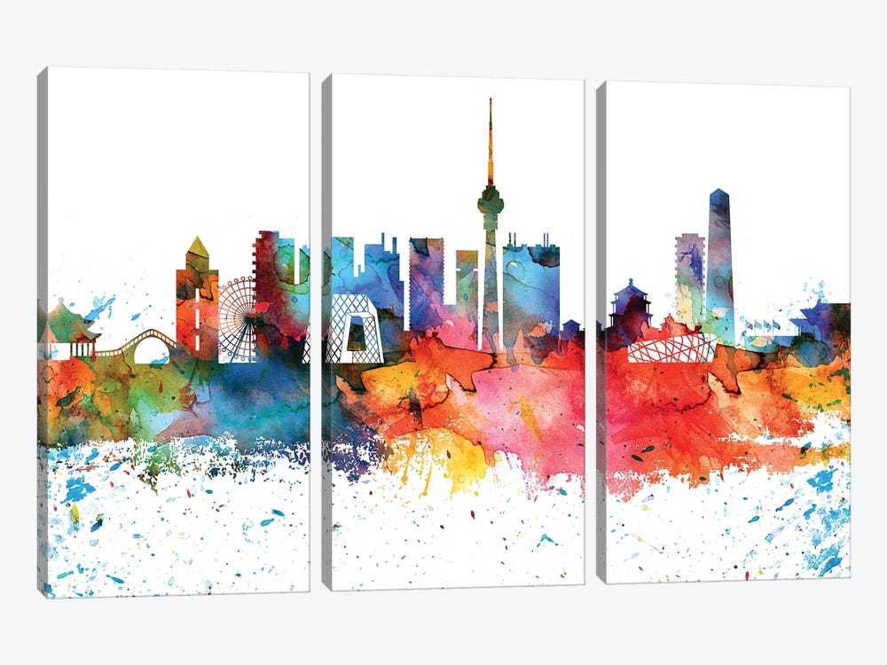 Beijing Colorful Watercolor Skyline by WallDecorAddict 3-piece Canvas Print