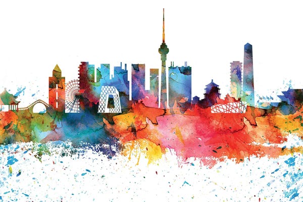 Beijing: Beijing Colorful Watercolor Skyline by WallDecorAddict