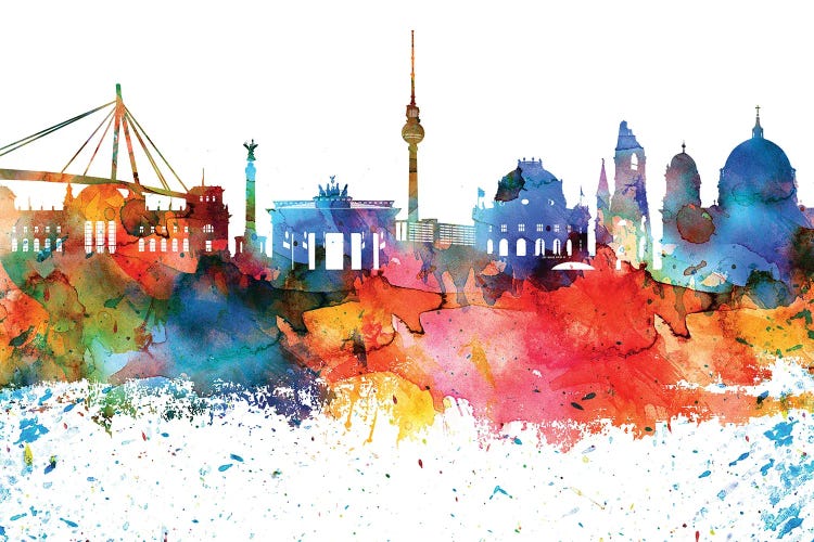 Berlin Colorful Watercolor Skyline by WallDecorAddict wall art