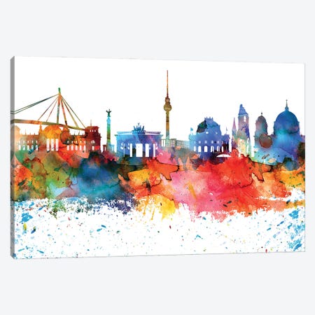 Berlin Colorful Watercolor Skyline Canvas Print #WDA1268} by WallDecorAddict Canvas Art