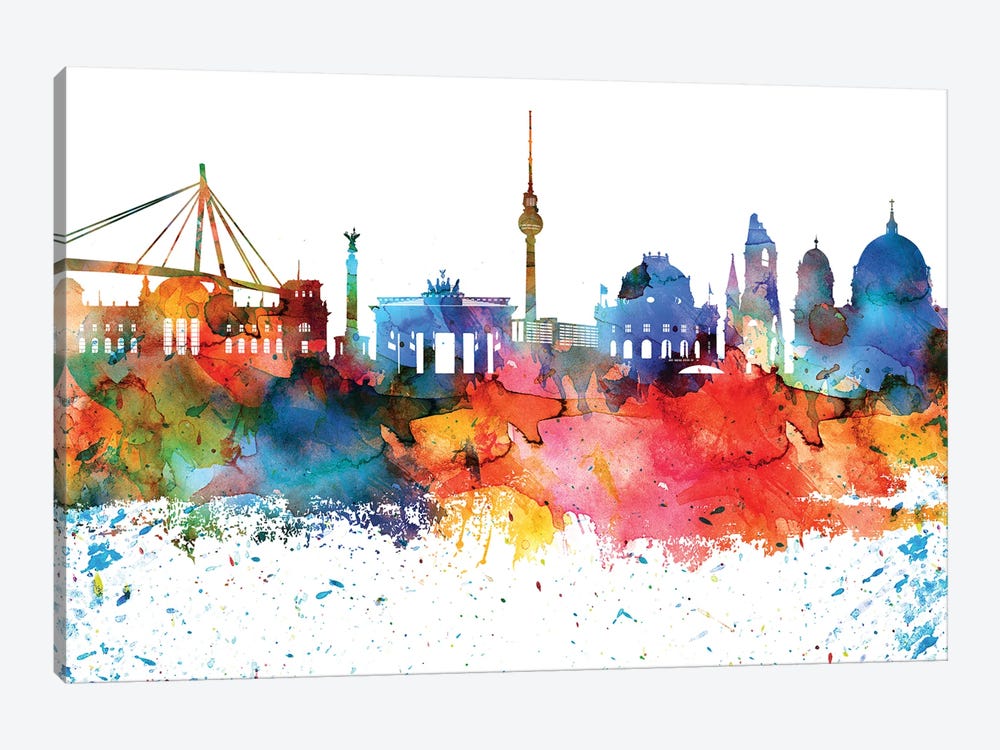 Berlin Colorful Watercolor Skyline by WallDecorAddict 1-piece Canvas Print