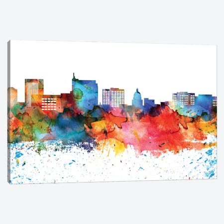 Boise Colorful Watercolor Skyline Canvas Print #WDA1269} by WallDecorAddict Canvas Art