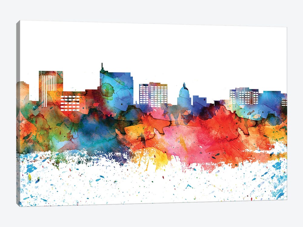 Boise Colorful Watercolor Skyline by WallDecorAddict 1-piece Canvas Art