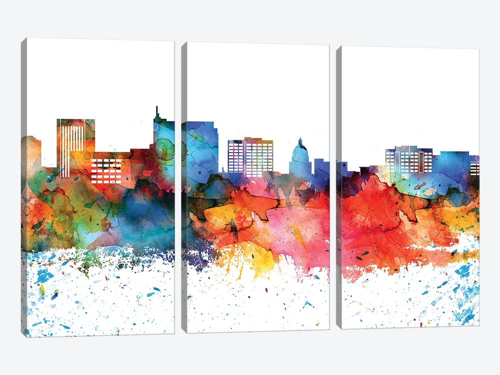 Boise Colorful Watercolor Skyline by WallDecorAddict 3-piece Canvas Artwork