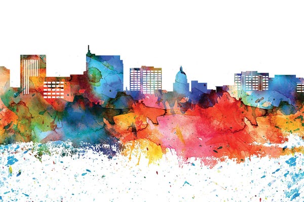 Idaho: Boise Colorful Watercolor Skyline by WallDecorAddict