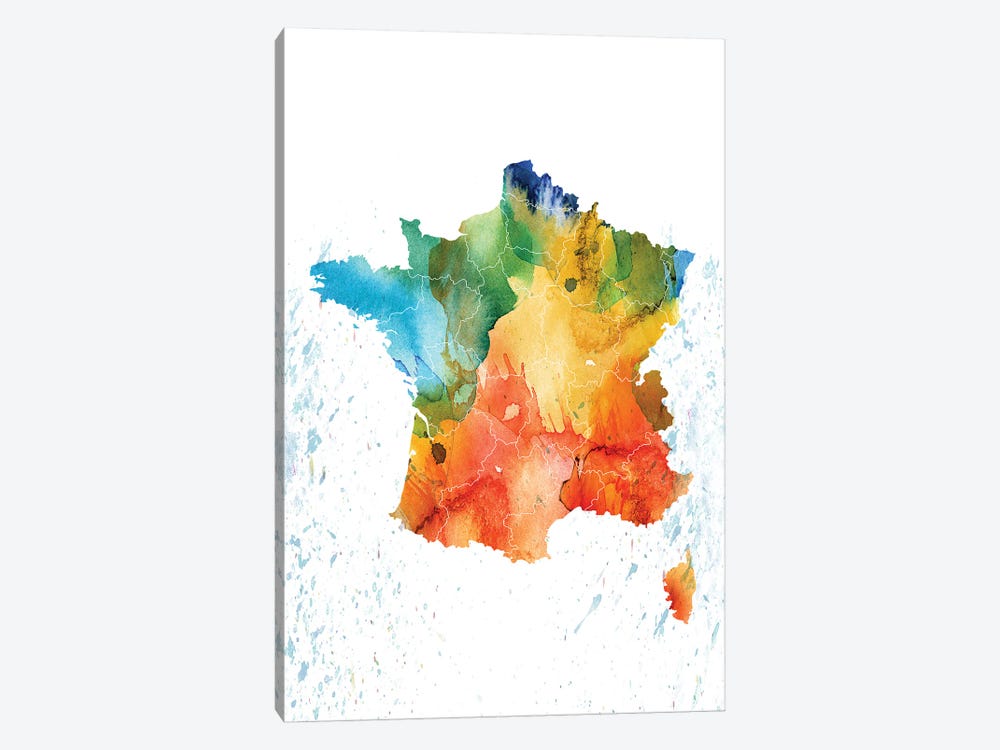 France Colorful Map by WallDecorAddict 1-piece Canvas Art
