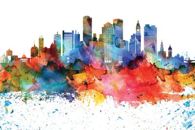 Boston Colorful Watercolor Skyline by WallDecorAddict art print
