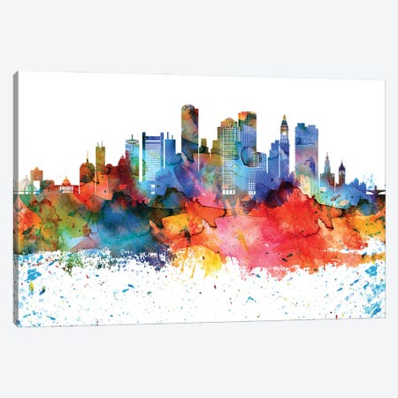 Boston Colorful Watercolor Skyline Canvas Print #WDA1270} by WallDecorAddict Canvas Print