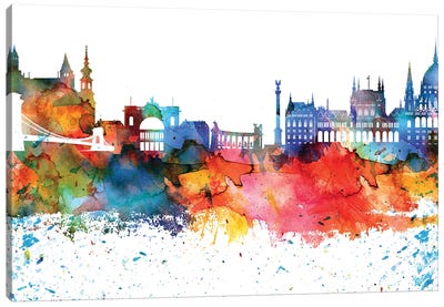 Budapest Colorful Watercolor Skyline Canvas Art Print - Budapest Art