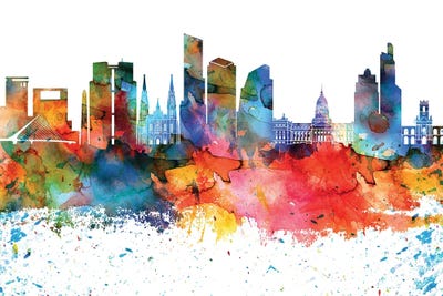 Buenos Aires Colorful Watercolor Skyline by WallDecorAddict art print
