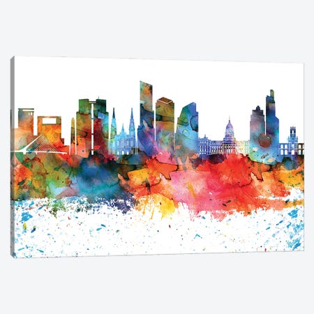 Buenos Aires Colorful Watercolor Skyline Canvas Print #WDA1273} by WallDecorAddict Art Print