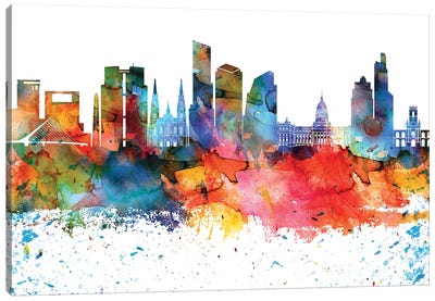 Buenos Aires Colorful Watercolor Skyline Canvas Art Print - Argentina Art