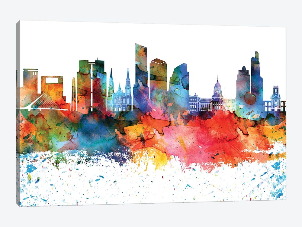Buenos Aires Colorful Watercolor Skyline by WallDecorAddict 1-piece Canvas Print